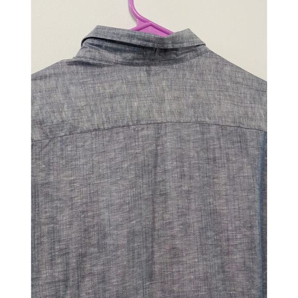 Ted Baker Men's Button Down Shirt Roll Tab Sleeves Linen Blue Size 6 - Picture 13 of 13